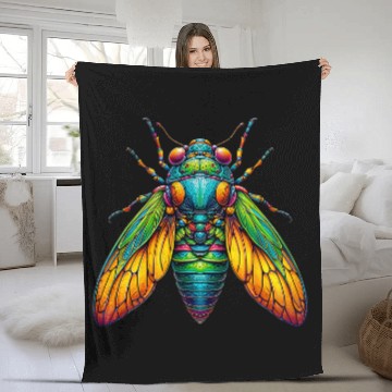 Discover Cicada 2024 Insect Brood Colorful Entomology Cicada Lovers Fleece Blankets