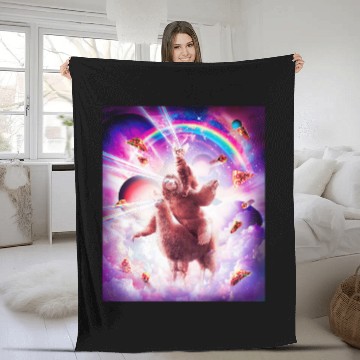 Discover Sloth Pet Laser Eyes Space Cat Riding Sloth LlamaRainbow Fleece Blankets