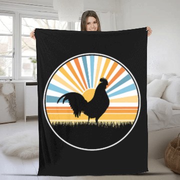 Discover Chicken Pet Rooster Sunset Retro Chicken Farm Farmer Backyard Midwest Fleece Blankets