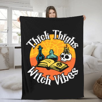 Discover Book Fun Thick Thighs Witch Vibes Spell Book and Potions Fleece Blankets