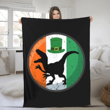 Discover Dinosaur Pet Ireland Flag Saint Patricks Day Velociraptor Fleece Blankets