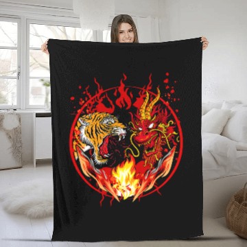 Discover Dragon Pet and Dragon  Japanese Dragon Tiger Fleece Blankets