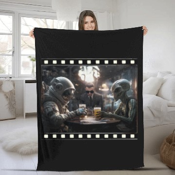 Discover Astronaut Job and Alien Drinking Beer Funny Conspiracy Theory Fleece Blankets