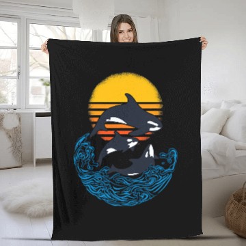 Discover Whale Pet Ocean Wildlife Orcas Killer Whale Shark Fleece Blankets