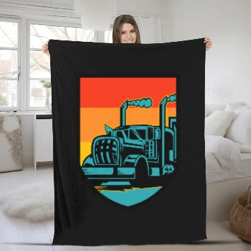 Discover Truck Fun 18 Wheeler Retro Sunset Shield Zip Fleece Blankets