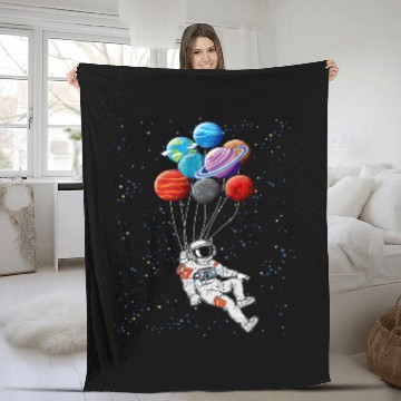 Discover Astronaut Job Floating Astronaut Balloon Galaxy Futuristic Outer Space Fleece Blankets