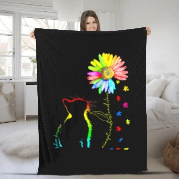 Discover Autism Puzzle Cat Autism Accept Understand Love Cat Daisy Puzzle Fleece Blankets