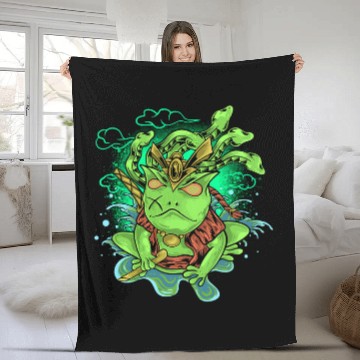 Discover Frog Pet Japanese Green Frog Ninja Samurai Katana swords Fleece Blankets