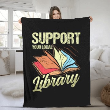 Discover Book Fun Support Your Local Library Librarian Reading Fleece Blankets