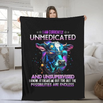 Discover Cow Pet I Am Currently Unmedicated And Unsupervised I Know Funny Cow Baseball Tees Fleece Blankets