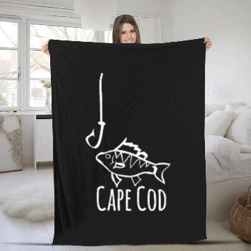 Discover Fishing Fun Cape Cod Fishing Fish Hook Fisherman Cute Whimsy Fleece Blankets