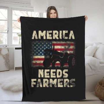 Discover Tractor Fun driving America Needs Farmers Tractor American Flag Fleece Blankets