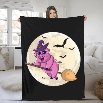 Discover Pig Pet Halloween Full Moon Graveyard Spooky Pig Witch Night Kids Fleece Blankets