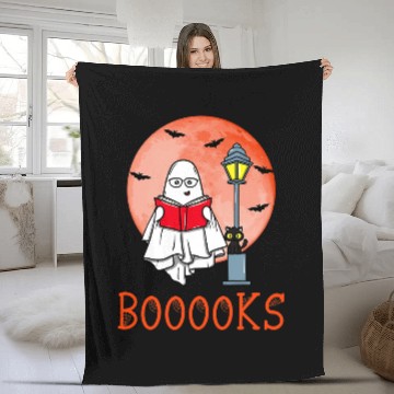 Discover Book Fun Halloween Booooks ghosts Cat Moon Bats Book Library Reading Zip Fleece Blankets