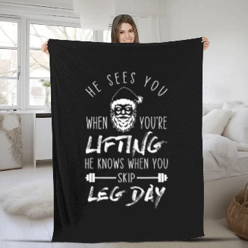 Discover He Sees When Youre Lifting 2Funny Santa Christmas Workout Fleece Blankets