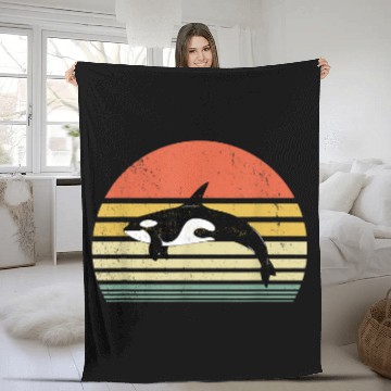 Discover Whale Pet Vintage Orca Killer Whale 90s Orca Lovers Fleece Blankets