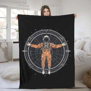 Discover Astronaut Job Vitruvian Man Funny Leonardo Da Vinci Graphic 01 Fleece Blankets