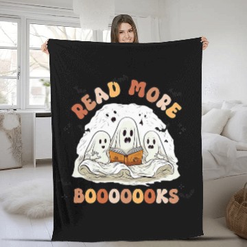 Discover Book Fun Read More Booooks ghosts Reading Teacher Halloween Librarian Fleece Blankets