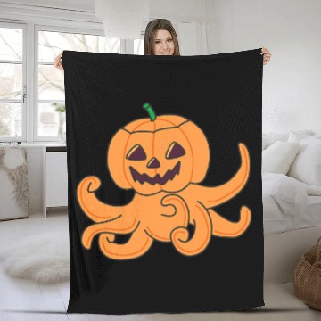 Discover Octopus Pet In Pumpkin Orange Kraken Halloween Fleece Blankets
