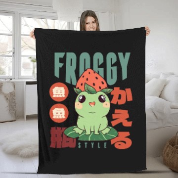 Discover Frog Pet Kawaii Strawberry Frog Toad Hat 90s Cottagecore Aesthetic Fleece Blankets