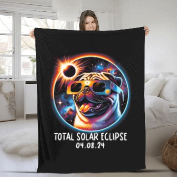Discover Pug Pet Solar Eclipse Pug Wearing Glasses Pet April 8 2024 Fleece Blankets