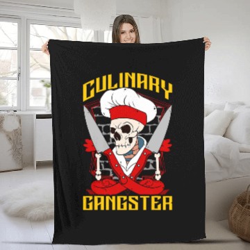 Discover Culinary Gangster Chef Skull knifes Cooking Pro Fleece Blankets