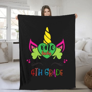 Discover one lucky 4th grade teacher Unicorns face st patricks days 1 Fleece Blankets