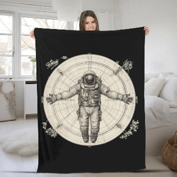 Discover Vitruvian Astronaut Funny Leonardo Da Vinci Graphic 22 Fleece Blankets