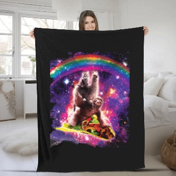 Discover Sloth Pet Space Cat Llama Sloth Riding Taco Fleece Blankets