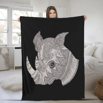 Discover Rhino Pet Patterned exotic rhino artwork grey black Mehndi Fleece Blankets