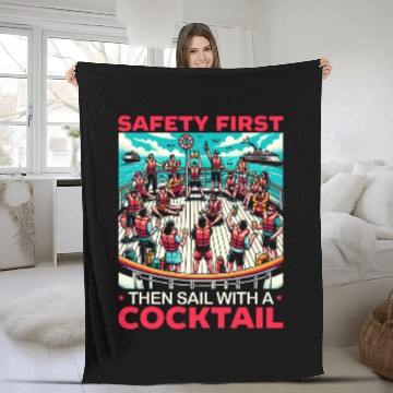 Discover Beer Fun Muster Drill Alcohol Drinker Drinking Beer Cruise Ship 4 Fleece Blankets