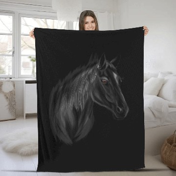 Discover Horse Pet Black Stallion Fleece Blankets
