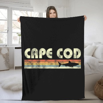 Discover Shark Pet Cape Cod Retro Style with Shark graphic Zip Fleece Blankets