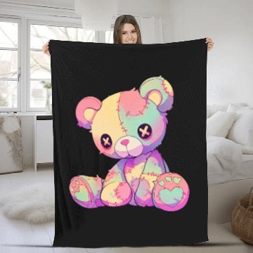 Discover Bear Pet Kawaii Pastel Goth Creepy Cute Witchy Patchwork Teddy Bear Fleece Blankets