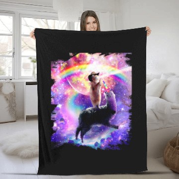 Discover Llama Pet Laser Space Cat On Rainbow Galaxy Llama Unicorns Fleece Blankets