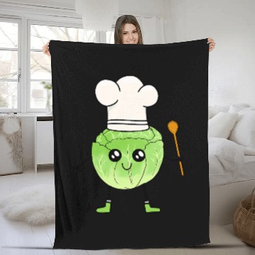 Discover Head of cabbage vegetable cabbage chef chef hat wooden spoon Fleece Blankets