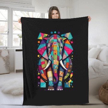 Discover Elephant Pet Colorful Elephant Patchwork Art Design Fleece Blankets