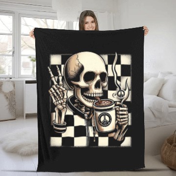 Discover Coffee Fun Skeletons Drinking Coffee Peace Sign Coffee Checkerboard Baseball Tees Fleece Blankets
