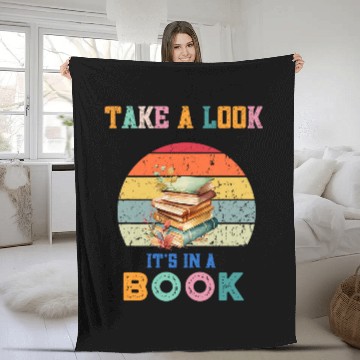 Discover Book Fun Take a look its in a book retro rainbow reading librarian Fleece Blankets