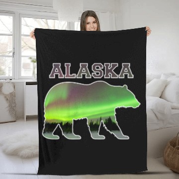 Discover Alaskan Bear Northern Lights Aurora Borealis Nature Sky 3 Fleece Blankets