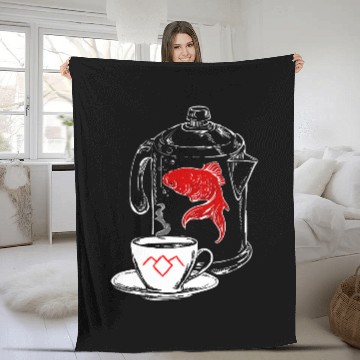 Discover Coffee Fun Twin Peaks Coffee Cup And Fish Outlines Fleece Blankets