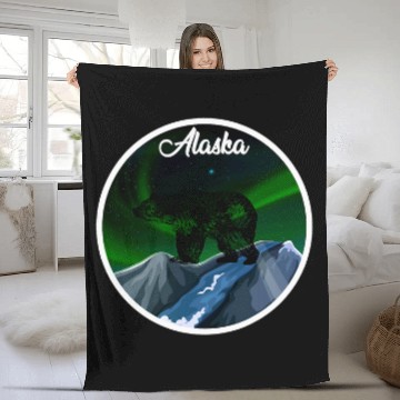 Discover Bear Pet Alaska Northern Lights Bear Fleece Blankets