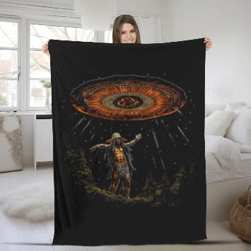 Discover Alien UFO Native American Indian Encounter Graphic Art 28 Fleece Blankets