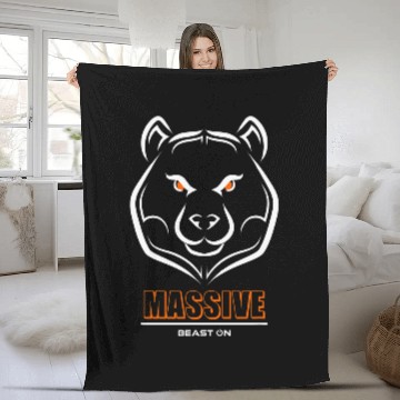 Discover Bear Pet Bear Head Solid Orange Gym Workout Fitness Training Gains Fleece Blankets
