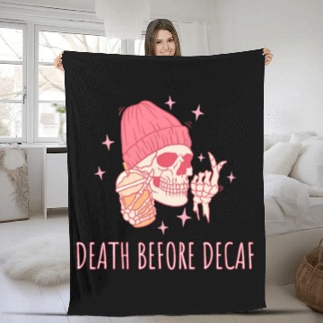 Discover Coffee Fun Halloween Coffee Death Before Decaf Skull Skeleton Fleece Blankets