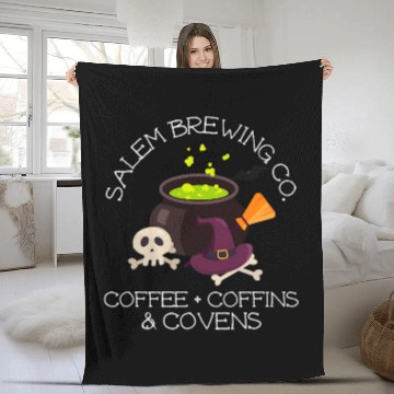 Discover Coffee Fun Salem Brewing Co Coffee Coffins Covens Halloween Witch Zip Fleece Blankets