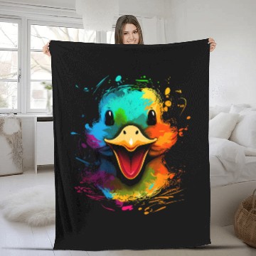 Discover Duck Pet Face Cute Colorful Happy Duckling Animals Black Fleece Blankets