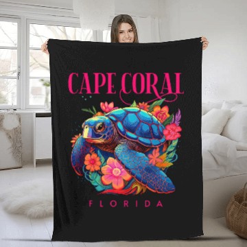 Discover Turtle Pet Cape Coral Florida Floral Beach Turtle Souvenir Fleece Blankets