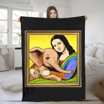Discover Elephant Pet Humor Mona Lisa With Elephant 2 Fleece Blankets