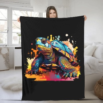 Discover Eastern Box Turtle Lover Colorful Splash Art Fleece Blankets